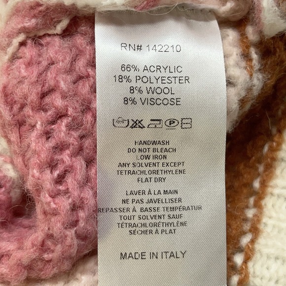 Mersea Womens Pisa Loose Knit Sweater OS Wool Blend Ivory‎ Pink Striped Coquette - Picture 7 of 8